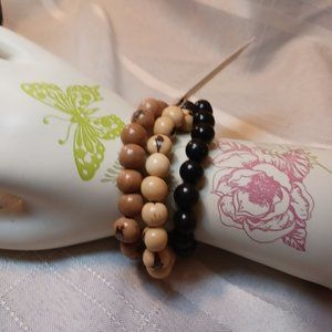 Organic Tagua Nut Bracelet Set Brown/ Beige /Tan